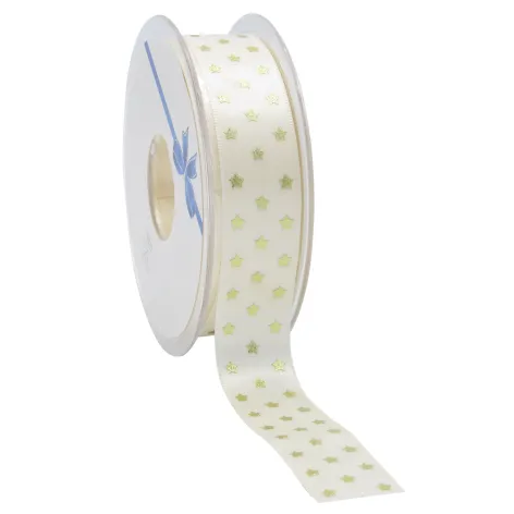 Twinkling Stars Ribbon; Cream with Gold